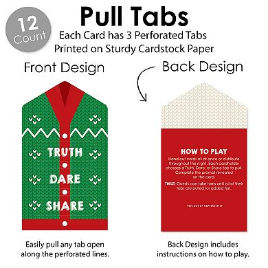 Big Dot Of Happiness Ugly Sweater Christmas Game Cards Truth, Dare, Share Pull Tabs 12 Ct