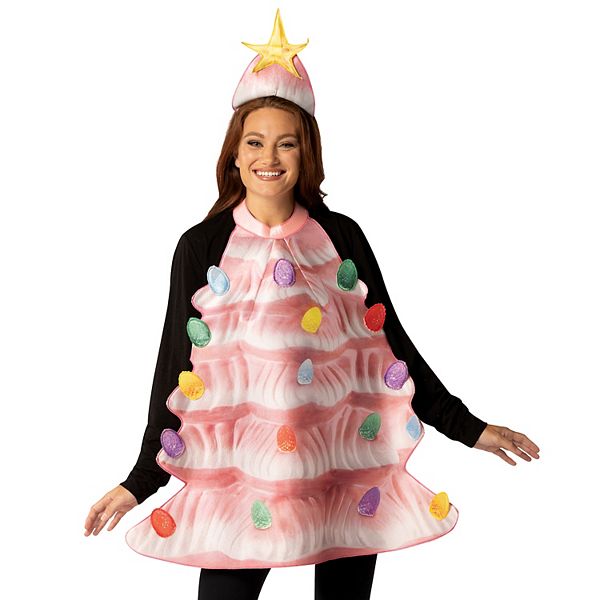 Ceramic Pink Christmas Tree Halloween Costume, Adult One Size