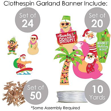 Big Dot Of Happiness Tropical Christmas Beach Santa Party Clothespin Garland Banner 44 Pc