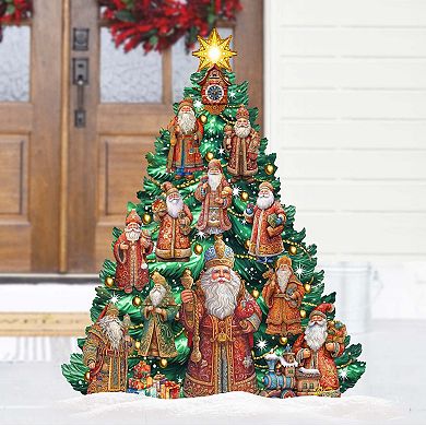 Santa Christmas Tree Outdoor Indoor Wooden Decoration By G. Debrekht