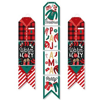 Big Dot of Happiness Christmas Pajamas - Hanging Vertical Paper Door Banners - Holiday Plaid PJ Party Wall Decoration Kit - Indoor Door Decor