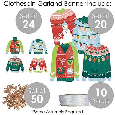 Big Dot Of Happiness Colorful Christmas Sweaters Holiday Clothespin Garland Banner 44 Pc