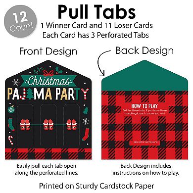 Big Dot Of Happiness Christmas Pajamas Holiday Party Game Cards Pull Tabs 3-in-a-row 12 Ct