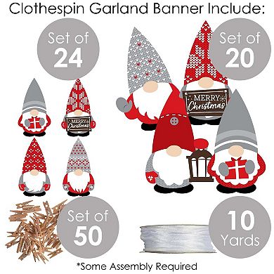 Big Dot Of Happiness Christmas Gnomes - Holiday Party Decor - Clothespin Garland Banner 44 Pc