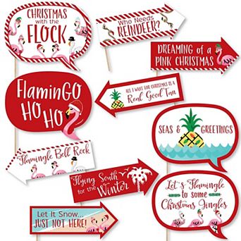 Big Dot Of Happiness Funny Flamingle Bells Tropical Flamingo Christmas Photo Booth Prop 10 pc