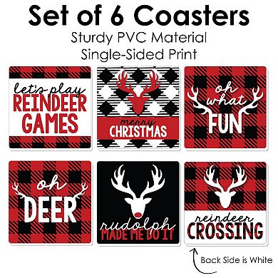 Big Dot Of Happiness Prancing Plaid Funny Reindeer Christmas Party Decor Drink Coasters 6 Ct