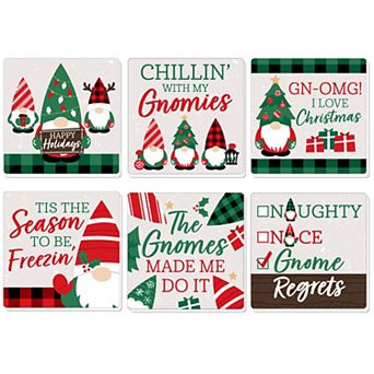 Big Dot Of Happiness Red And Green Holiday Gnomes Christmas Decorations Drink Coasters 6 ct