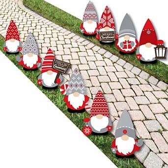 Big Dot of Happiness Christmas Gnomes - Outdoor Holiday Party Yard Decorations - 10 pc