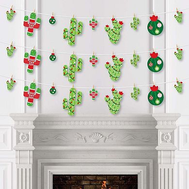 Big Dot Of Happiness Merry Cactus - Christmas Party Diy Decor Clothespin Garland Banner 44 Pc