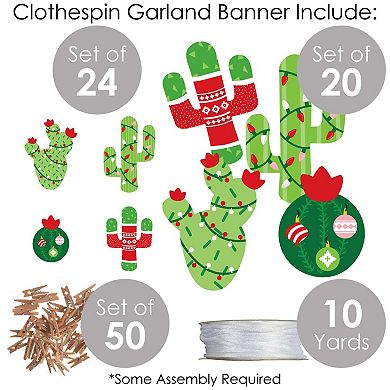 Big Dot Of Happiness Merry Cactus - Christmas Party Diy Decor Clothespin Garland Banner 44 Pc