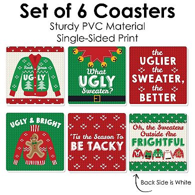 Big Dot Of Happiness Ugly Sweater - Funny Holiday & Christmas Party Decor Drink Coasters 6 Ct