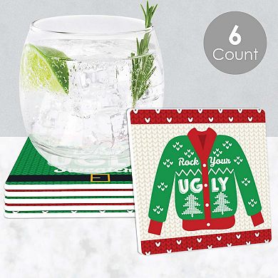 Big Dot Of Happiness Ugly Sweater - Funny Holiday & Christmas Party Decor Drink Coasters 6 Ct