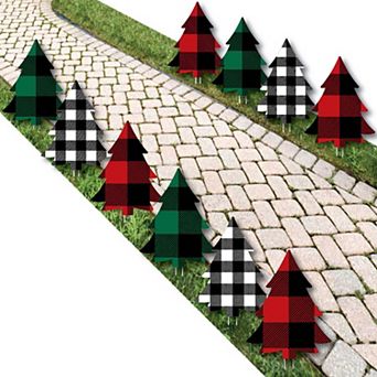 Big Dot of Happiness Holiday Plaid Trees - Outdoor Plaid Christmas Party Yard Decorations - 10 pc