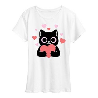 Women's Cat With Hearts Graphic Tee