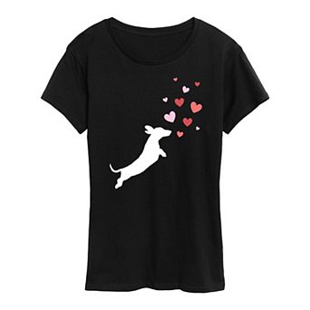 Women's Dachshund Chasing Hearts Graphic Tee