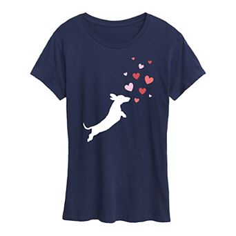 Women's Dachshund Chasing Hearts Graphic Tee