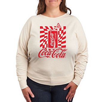 Plus Size Coca-Cola Warped Grid With Can French Terry Long Sleeve Tee