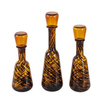 A&B Home Decorative Glass Bottles with Lid 3 pc Set Table Decor