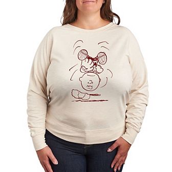 Plus Size Peanuts Charlie Flipped French Terry Long Sleeve Tee