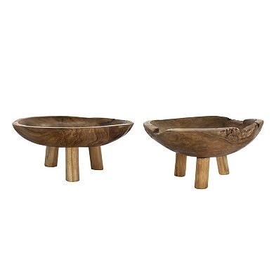 A&B Home Teak Wood Footed Round Decorative Bowl Table Decor 2-piece Set