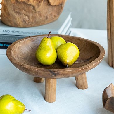 A&B Home Teak Wood Footed Round Decorative Bowl Table Decor 2-piece Set