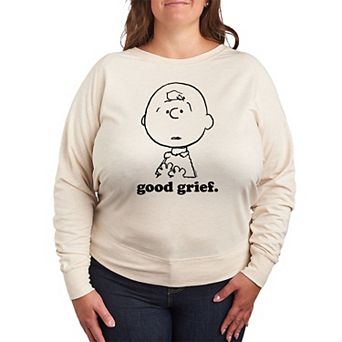 Plus Size Peanuts Charlie Brown Good Grief Face French Terry Long Sleeve Tee
