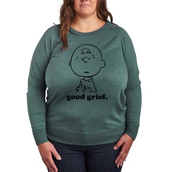 Plus Size Peanuts Charlie Brown Good Grief Face French Terry Long Sleeve Tee
