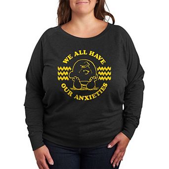 Plus Size Peanuts Charlie Brown Anxieties French Terry Long Sleeve Tee
