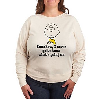 Plus Size Peanuts Charlie Brown What's Going On French Terry Long Sleeve Tee