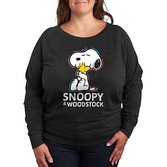 Plus Size Peanuts Snoopy & Woodstock French Terry Long Sleeve Tee