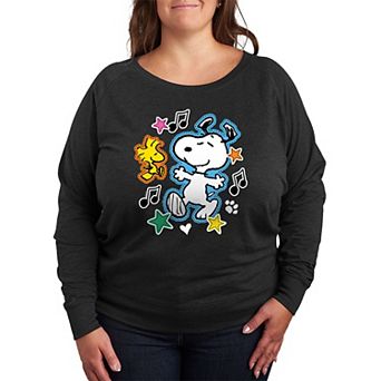 Plus Size Peanuts Snoopy & Woodstock Patches French Terry Long Sleeve Tee