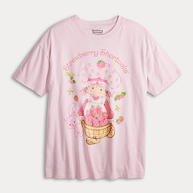 Juniors' Strawberry Shortcake Oversized Graphic Tee