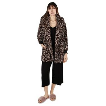 Women's Leopard Plush Hooded Cardigan