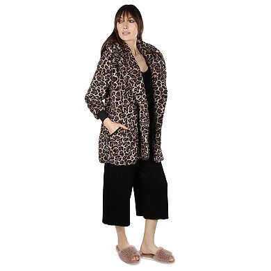 Women's Leopard Plush Hooded Cardigan