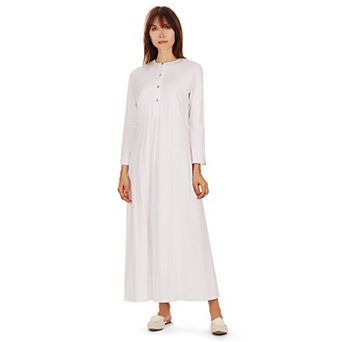 Women's Bell Sleeve Trimmed Long Cotton Blend Placket Gown