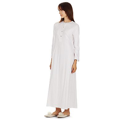 Women's Bell Sleeve Trimmed Long Cotton Blend Placket Gown