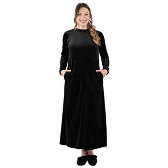 Women's Velour Ruched Neck Full Length Lounger Gown
