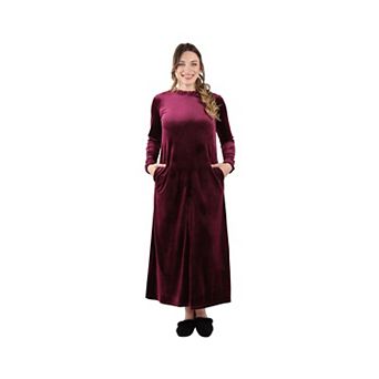 Women's Velour Ruched Neck Full Length Lounger Gown