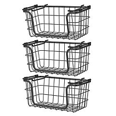 Oceanstar Stackable Metal Wire Storage Basket Set for Pantry, Countertop, Kitchen or Bathroom - Black (Set of 3)