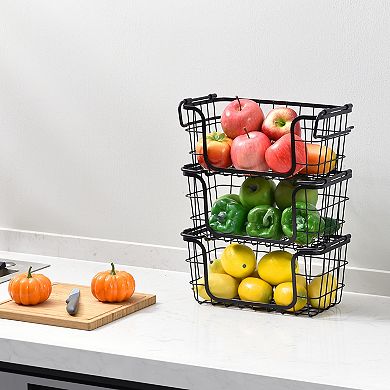 Oceanstar Stackable Metal Wire Storage Basket Set for Pantry, Countertop, Kitchen or Bathroom, Set of 3