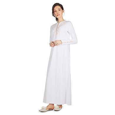 Women's Embroidered Bridal Full-Length Cotton Blend Sleeping Gown
