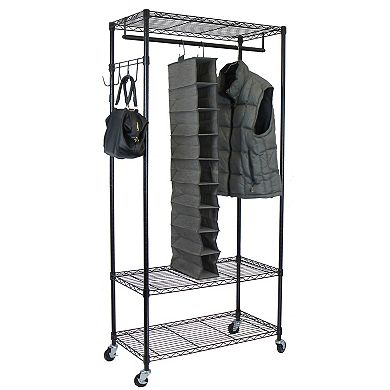 Oceanstar Garment Rack with Adjustable Shelves with Hooks