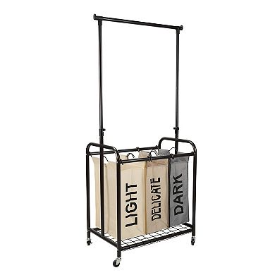 Oceanstar 3-Bag Rolling Laundry Sorter with Adjustable Hanging Bar