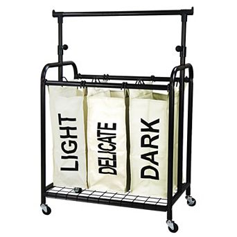 Oceanstar 3-Bag Rolling Laundry Sorter with Adjustable Hanging Bar