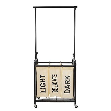 Oceanstar 3-Bag Rolling Laundry Sorter with Adjustable Hanging Bar