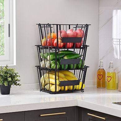 Oceanstar 3-Tier Metal Wire Storage Basket Stand with Removable Baskets