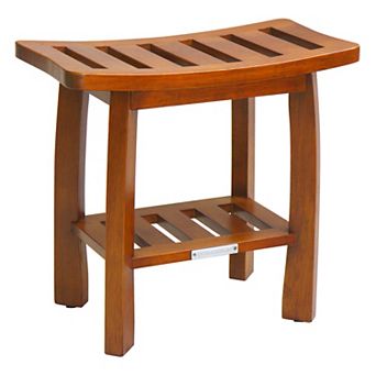 Oceanstar Solid Wood Spa Shower Bench with Storage Shelf
