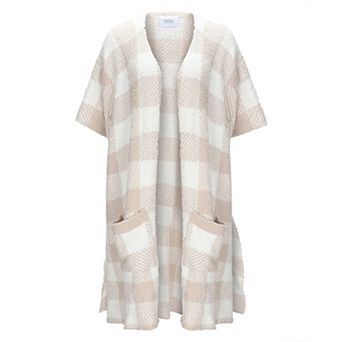 Women's Plaid Cozy Knit Wearable Throw Robe
