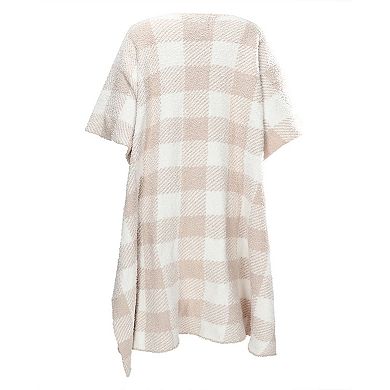 Women's Plaid Cozy Knit Wearable Throw Robe
