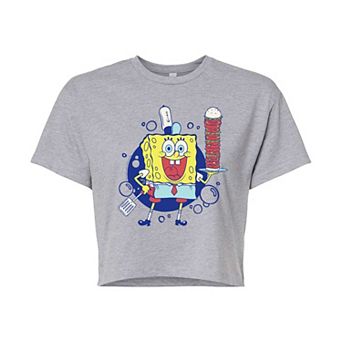 Juniors' Spongebob Burger Pants Cropped Graphic Tee